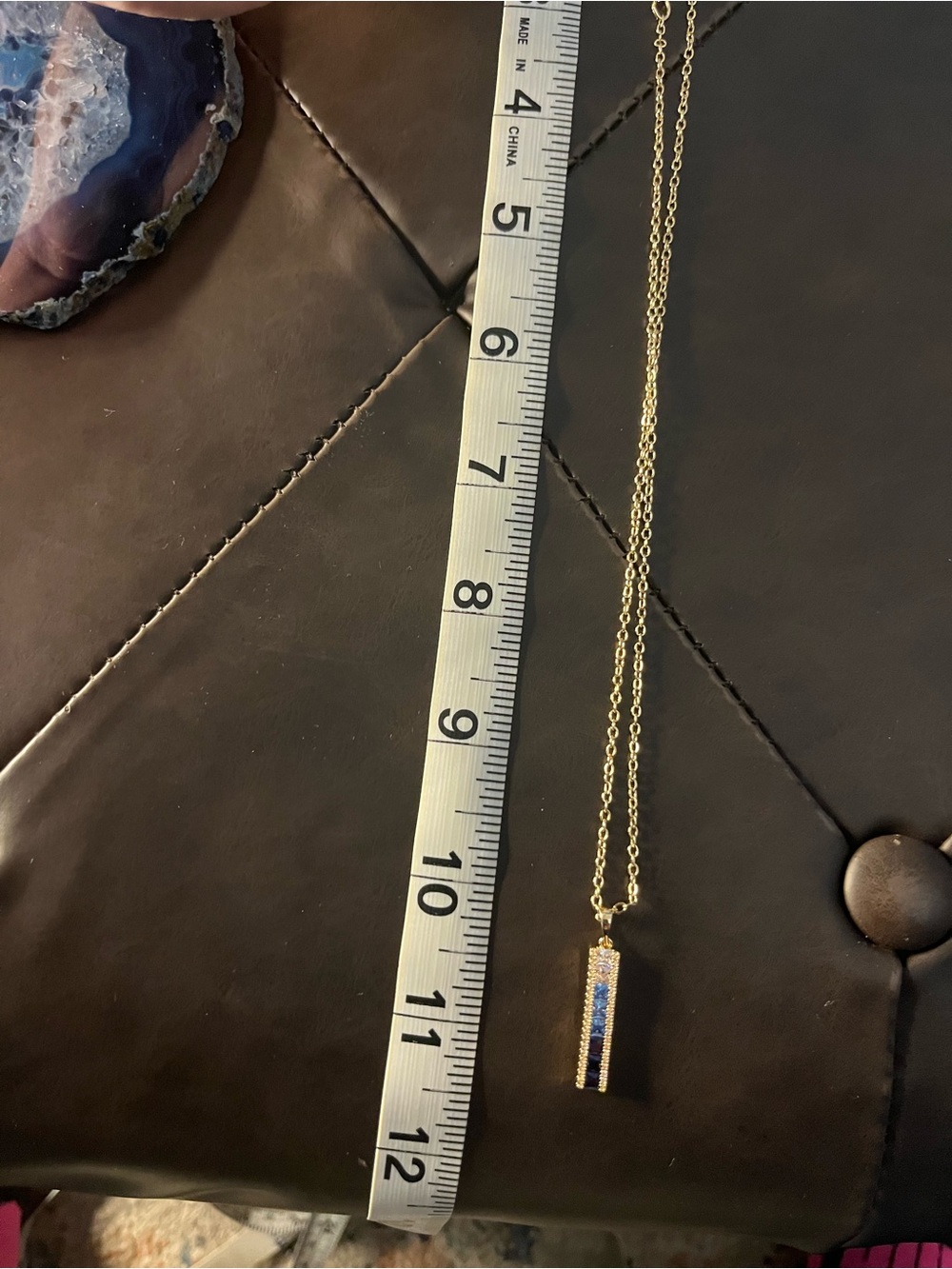 Gold Bar Pendant Necklace with Blue Accent - Women Jewelry